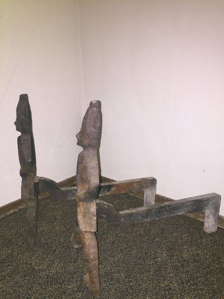 Antique Solid Cast Iron 1940s Hessian soldiers andirons - Virginia Metal Crafters