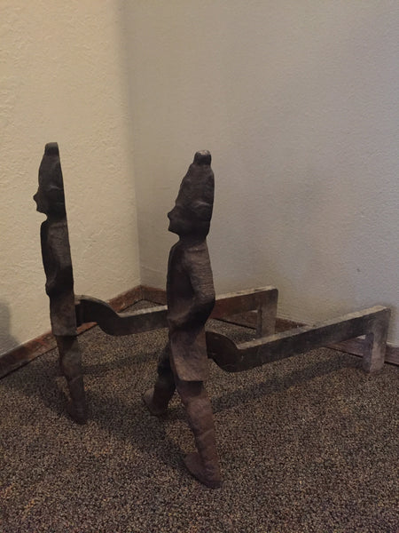 Antique Solid Cast Iron 1940s Hessian soldiers andirons - Virginia Metal Crafters