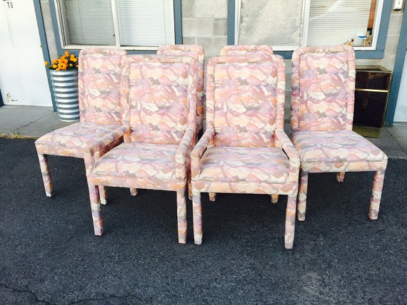 Mastercraft MidCentury Hollywood Regency Upholstered Parsons Dining Chairs-S/6