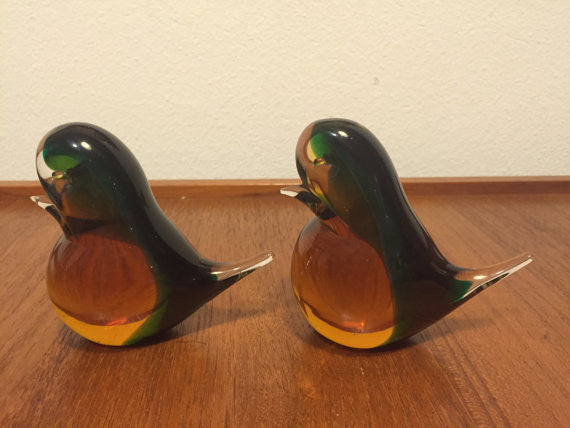 Vintage Hand Blown Danish Modern Glass Birds- a pair