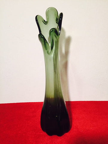 Mid Century Modern Viking Green Swung Stretch Art Glass Vase  16" Tall