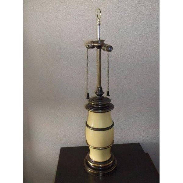 Vintage Stiffel Pale Yellow Ceramic and Brass Table Lamp
