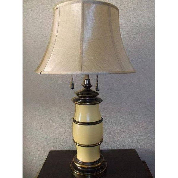 Vintage Stiffel Pale Yellow Ceramic and Brass Table Lamp