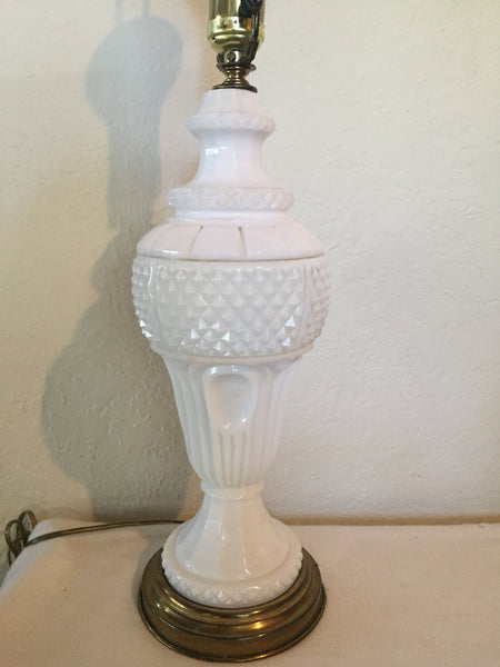 Vintage Art Deco Milk Glass Table lamp Vintage Diamond Cut Milk Glass Table Lamp