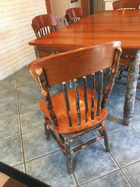Beautiful Amish Made Cherry and Hickory Dining Table and 6 Stickback Side Chairs with 2 Extension Leaves
