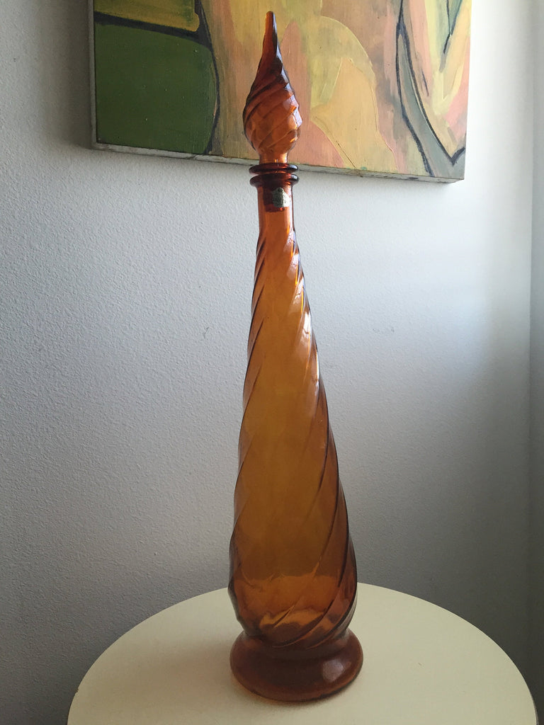 Vintage Amber Guildcraft Italy Mid Century Modern Tall Glass Decanter Vase