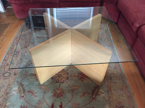 Danish Modern Teak Coffee Table with X base and Glass Top