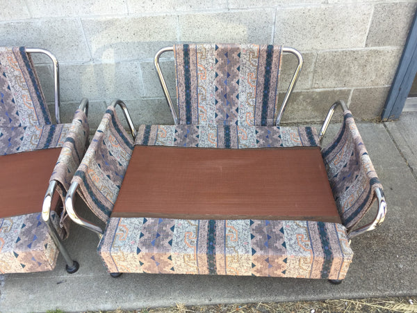 Mid Century Modern Tubular Chrome Sling-Back Loveseat and Chair Set with loose seat and back cushions