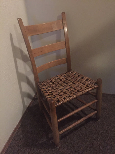 Antique Primative Child's Wood Chair with Rush seat