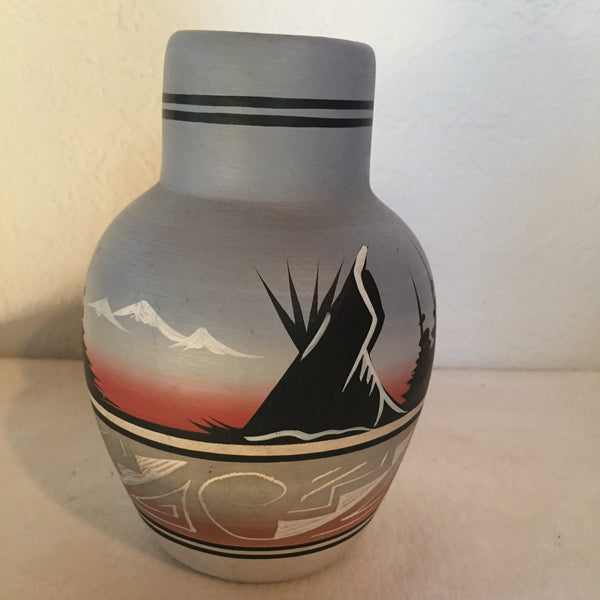 Vintage Ceramic Vase American Indian Pottery Navajo Pottery vase - artist signed Blk Horse- Navajo- Navajo vintage pottery, carved pottery