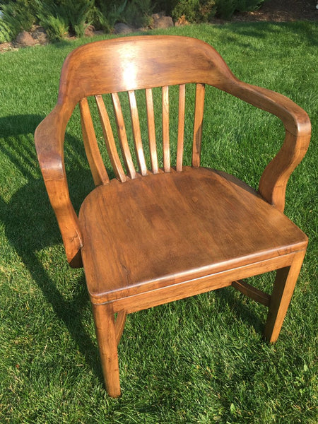 Solid Oak Vintage Boling Office Executive Chair Antique Bankers Chair, Library Lawyer Office Jurors Chair ( 2 available)