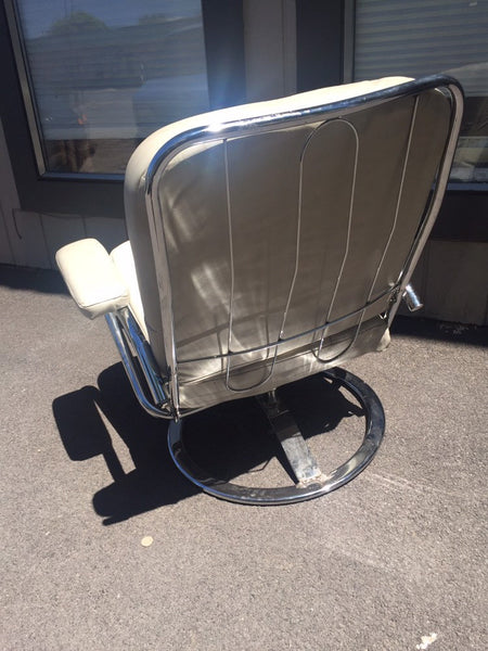 Vintage Danish Modern Cream Leather Reclining Chrome Lounge chair similar to Ekornes