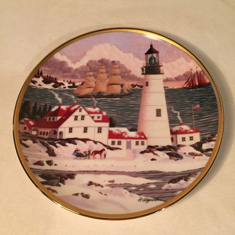 Vintage Franklin Mint Lighthouse Plate “ Winter Seascape” by Royal Doulton artist H. Wysocki