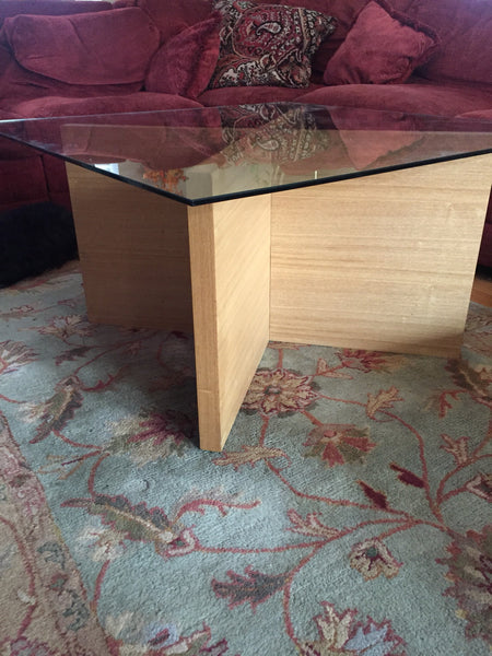 Danish Modern Teak Coffee Table with X base and Glass Top