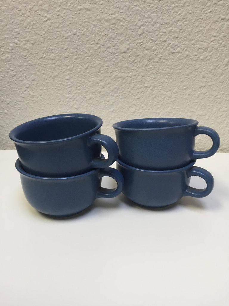 Setof 4 Dansk Mesa Blue Coffee Tea Pot Cups Mid Century Modern Hot Cocoa Drink Mug