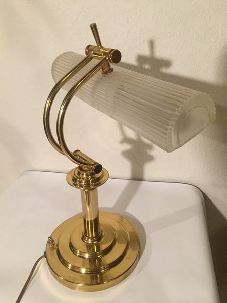 Vintage Brass and Frosted Glass Shade Bankers Lamp Piano Desk Lamp
