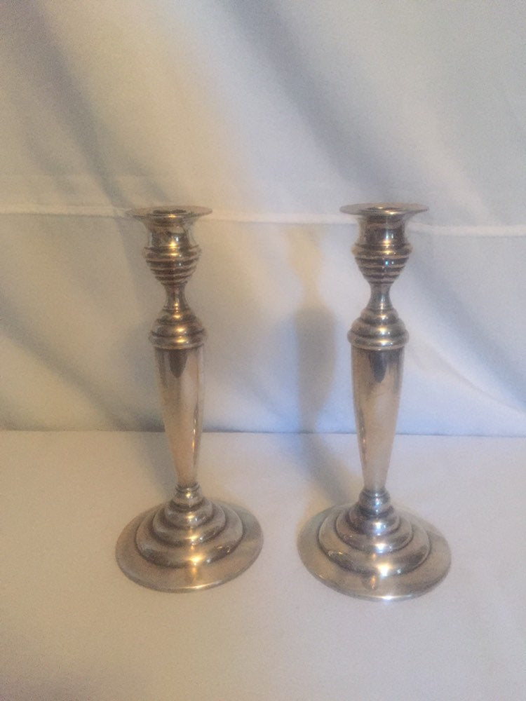 Beautiful Pair of Vintage Art Deco Silverplated Candlesticks by W B Mfg Co Weidlich Bros - 10" tall