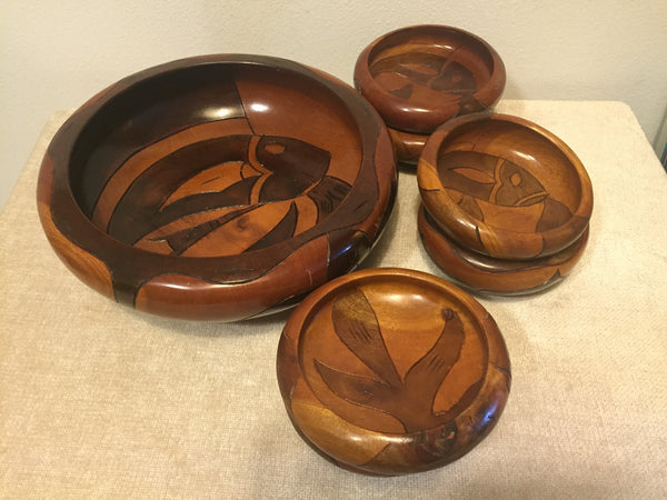 Vintage Modern Salad Bowl Serving Set with 6 individual bowls