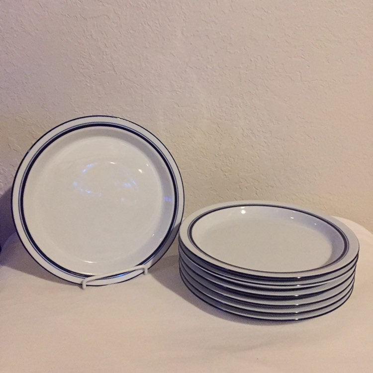 One Dansk Bistro Portugal White Porcelain Salad Plate - Blue Trim Ceramic Christianshavn Blue Series Tableware Niels Refsgaard Design 8 3/4"