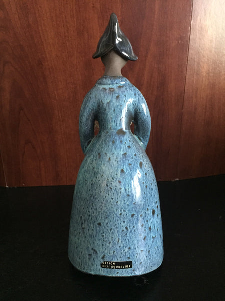 Elsi Bourelius Scandinavian Woman figurine in blue dress and hat ceramic figurine.- 1970's Mid Century Figurine