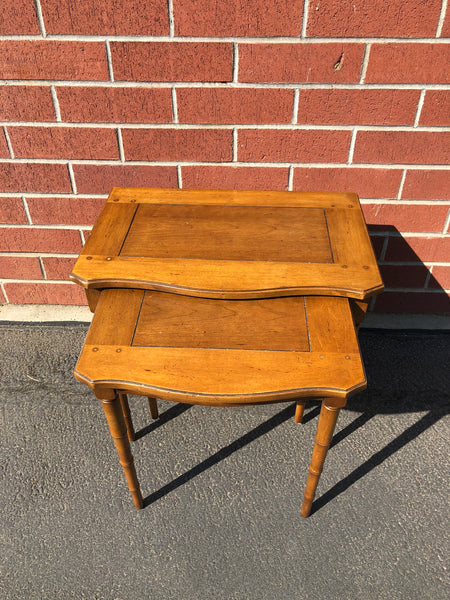 Vintage Drexel Heritage Faux Bamboo Asian Wood Nesting Tables - 2 Pieces