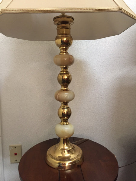 Pair of Vintage Brass and Onyx Marble Candlestick Table lamps