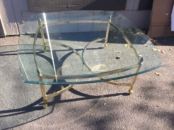 Hollywood Regency Brass and Glass Modern Minimalist Side Table