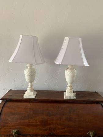 Pair of Vintage Art Deco Alabaster Table lamps- 21" Tall including shades