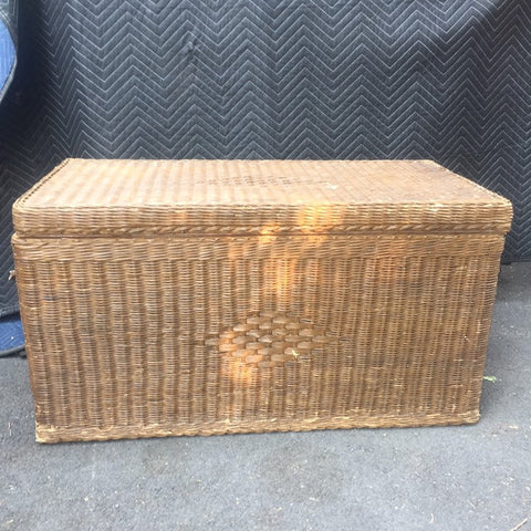 LARGE Antique Wicker Textile Mill Basket, Linen Shipping Basket, Large Wicker Hamper Basket, Blanket Basket, Linen Basket- Wood Lined