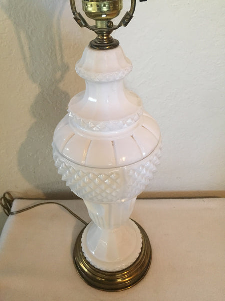 Vintage Art Deco Milk Glass Table lamp Vintage Diamond Cut Milk Glass Table Lamp