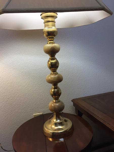 Pair of Vintage Brass and Onyx Marble Candlestick Table lamps