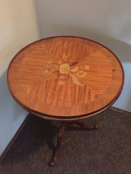 Mid Century Round Wooden Beautiful Inlaid Italian Marquetry Side Table