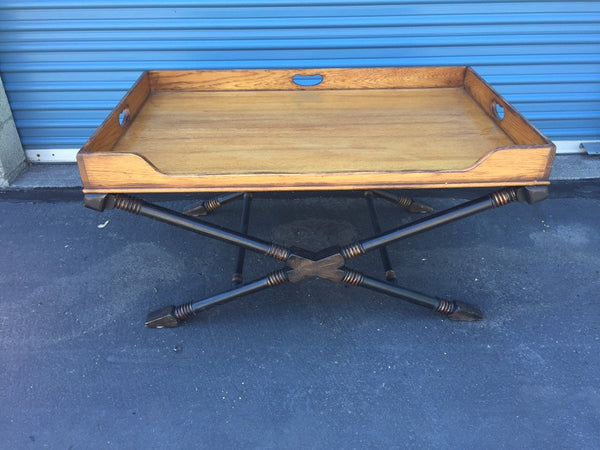 Vintage Drexel Heritage Coffee Table with X Base and Butler's tray top