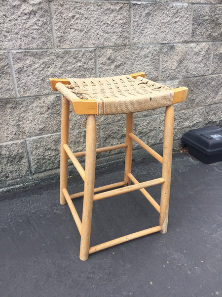 Vintage Danish Modern Maple bar stool with woven rope seat Mid Century Wegner Eames