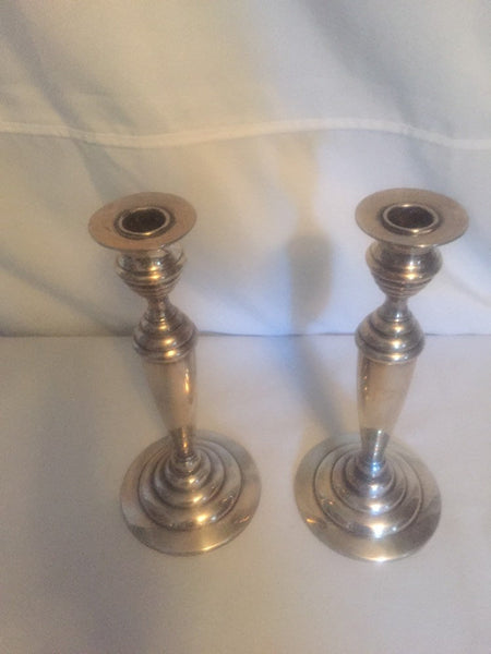 Beautiful Pair of Vintage Art Deco Silverplated Candlesticks by W B Mfg Co Weidlich Bros - 10" tall