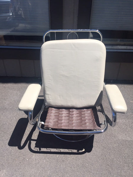 Vintage Danish Modern Cream Leather Reclining Chrome Lounge chair similar to Ekornes