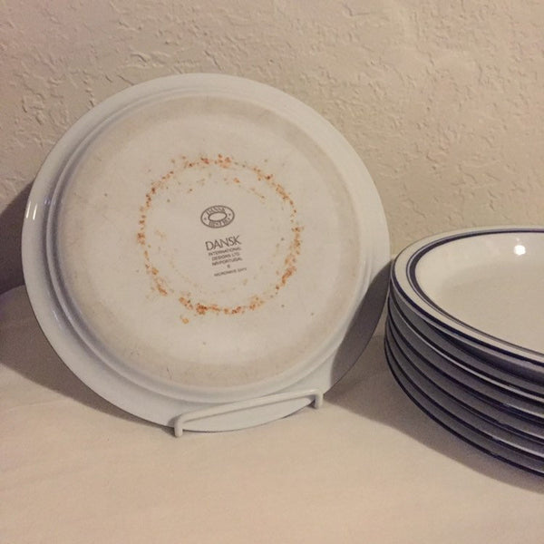 One Dansk Bistro Portugal White Porcelain Salad Plate - Blue Trim Ceramic Christianshavn Blue Series Tableware Niels Refsgaard Design 8 3/4"