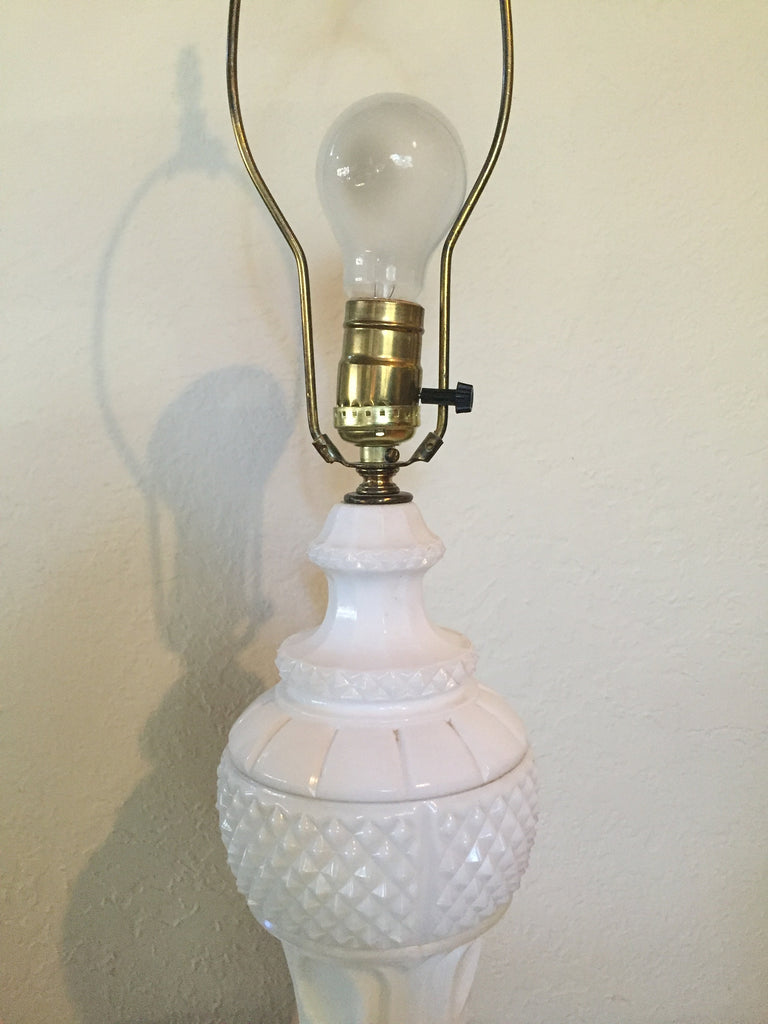 Vintage Art Deco Milk Glass Table lamp Vintage Diamond Cut Milk