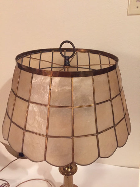 Beautiful Vintage Brass Table Lamp with Capiz Shell Shade and earring pull switches