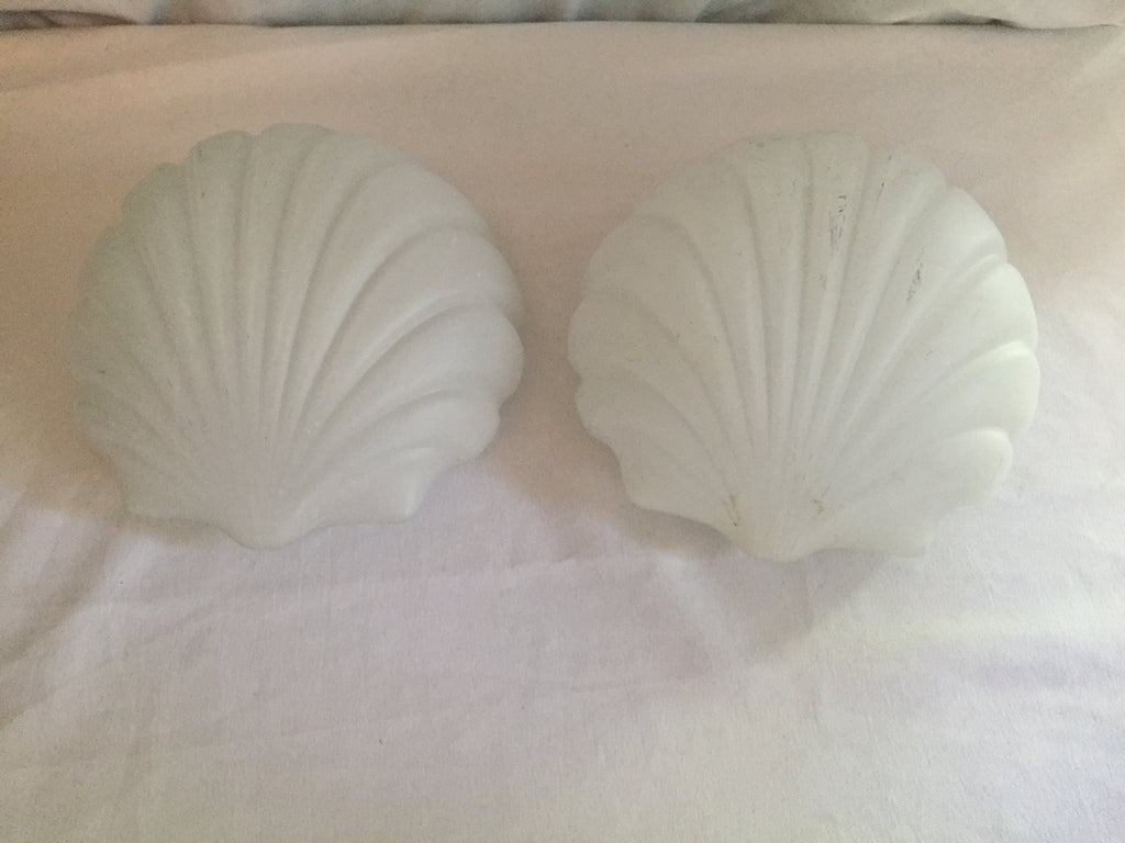 Pair of Frosted Glass Shell Ceiling Fixture Glass Shade 5-3/4" Fitter - Retro Art Deco - Replacement Milk Glass shade