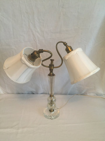 Vintage Brass and Crystal Piano lamp accent lamp desk Lamp with 2 lamp shades- adjustable