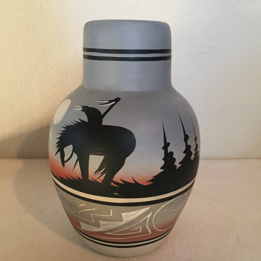 Vintage Ceramic Vase American Indian Pottery Navajo Pottery vase - artist signed Blk Horse- Navajo- Navajo vintage pottery, carved pottery