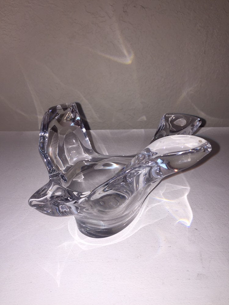 Princess House Clear Glass Lead Crystal Flying Bird Dove Candy Bowl