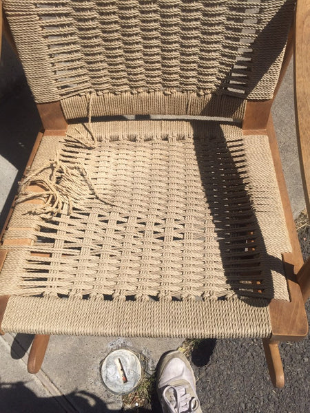 Vintage Danish Modern Teak chair with woven rope seat Mid Century Wegner Eames - Needs work