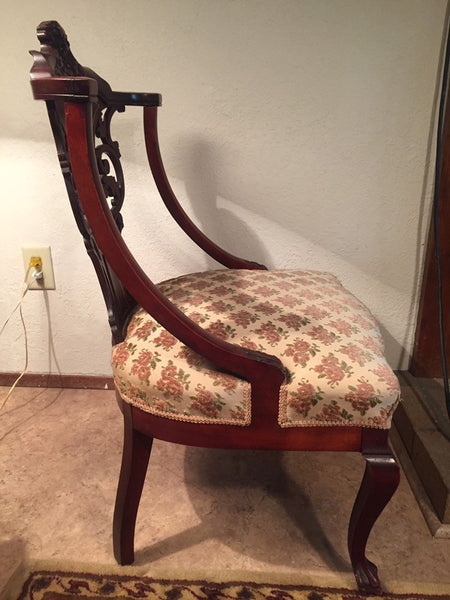 Antique Carved Lion’s Head Parlor Chair