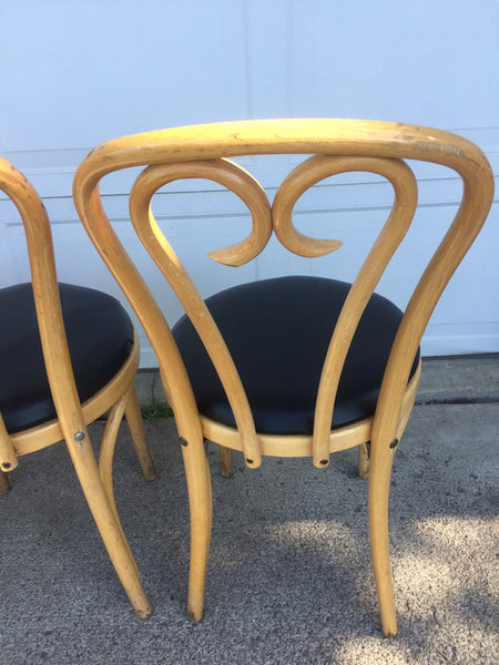 Set of 4 Vintage Thonet style Bentwood Cafe Chairs with vinyl upholstered seats