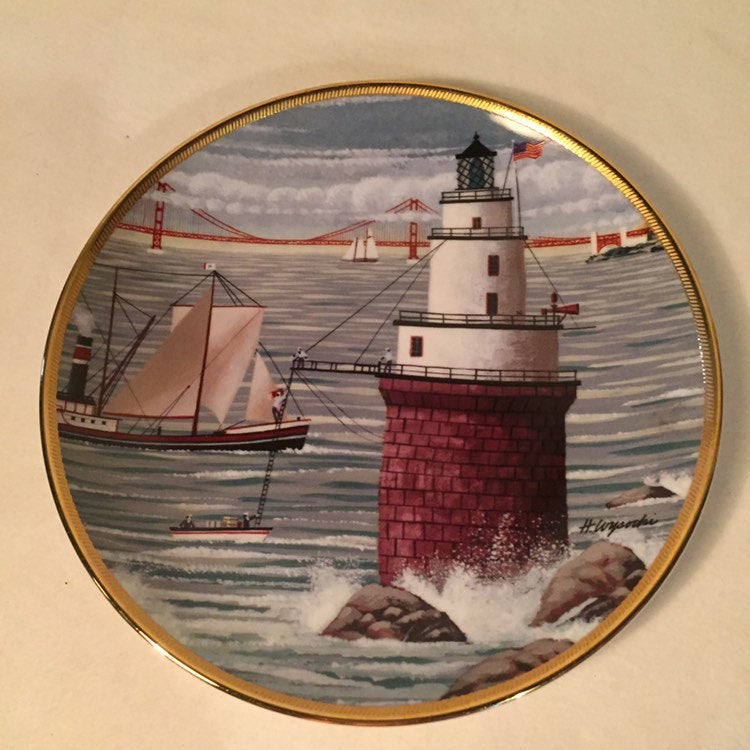 Vintage Franklin Mint Lighthouse Plate “Steamer Boat Lighthouse” by Royal Doulton artist H. Wysocki
