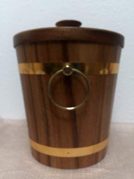 Mid Century Modern 1970's Teak Ice Bucket with brass handle