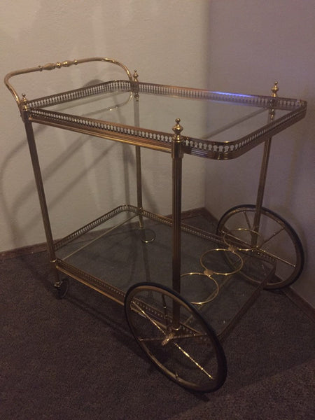 Beautiful Italian Made Brass Bar Cart Trolley Mid Century Modern