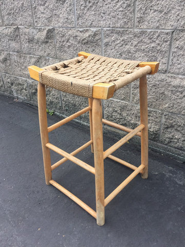 Vintage Danish Modern Maple bar stool with woven rope seat Mid Century Wegner Eames